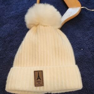 Aris Cream Knit Pom-Pom Hat